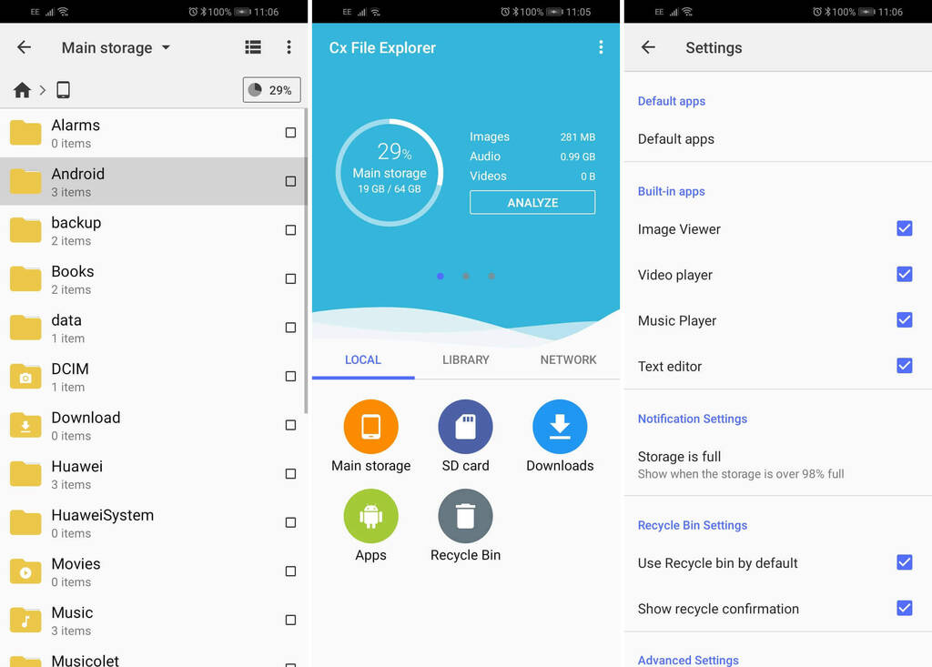 Storage management in cx file explorer apk